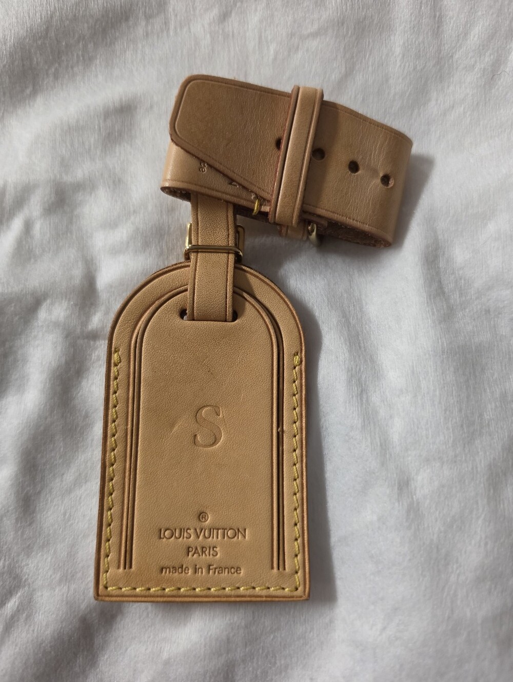 Authentic Louis Vuitton Vachetta Leather Luggage Tag with Poignet (handle strap)